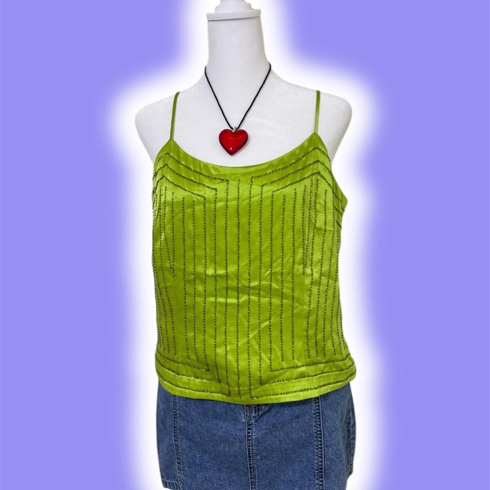 Green Beaded Strappy Top